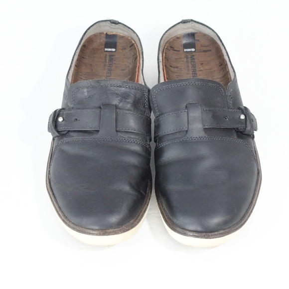 Merrell Shoes Women Leather Clogs sz 8.5 Slip on Black Flat - Picture 3 of 8